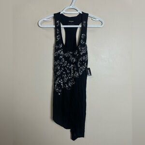 Express Size S Asymmetrical Black Dress with Silver Sequins